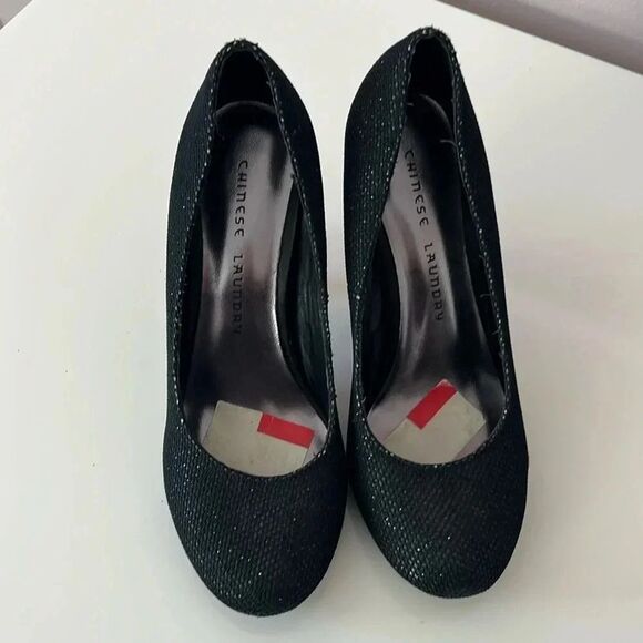 Chinese Laundry Black Nightlight Pump Sz 7.5 Shimmer Party Heel Sparkle Holiday - Picture 5 of 7
